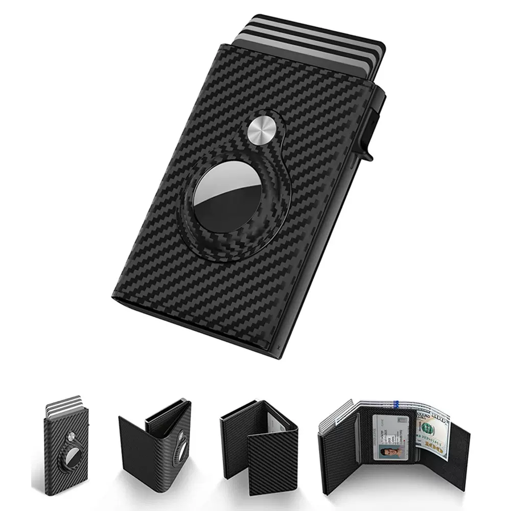 简约RFID男士卡包3折磁吸防盗刷铝合金Air Tag 钱包，不含AirTag