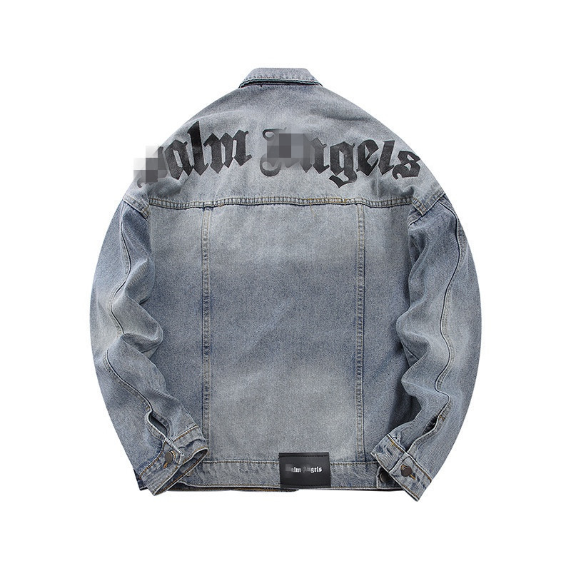 Cross-border European and American trendy brand, Palm Angels jacket with a letter logo print on the back, denim jacket, unisex, high-street style Cross-border European and American trendy brand, Palm Angels jacket with a letter logo print on the back, denim jacket, unisex, high-street style