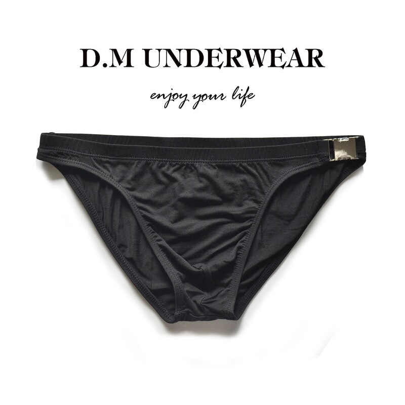 D.M Men's Underwear Low-Waist Sexy Metal Buckle Can Open Side Leakage Briefs Sports Modal Thin and Transparent Eco-Friendly Silk