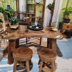 原木实木茶桌椅组合喝茶异形实木大板泡茶台办公室侘寂风家用茶桌