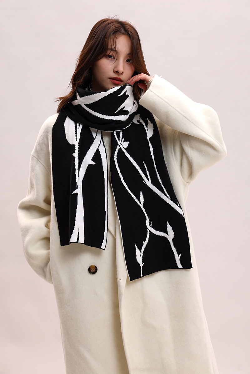 Sciarpa invernale in lana lavorata a maglia con filato di velluto di coniglio, atmosfera rosa spinata estesa, per coppie_voghion.com