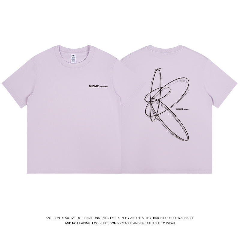 全国トレンド幾何学模様プリント Tシャツメンズ夏 ootd 白半袖コットンラウンドネックトップ女性 ins トレンド卸売|undefined