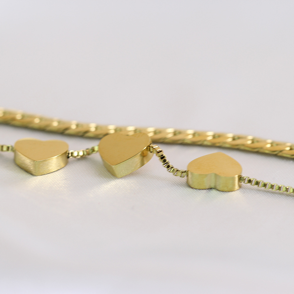 Simple style Heart-shaped stitching chian Titanium Steel Double Layer Bracelet