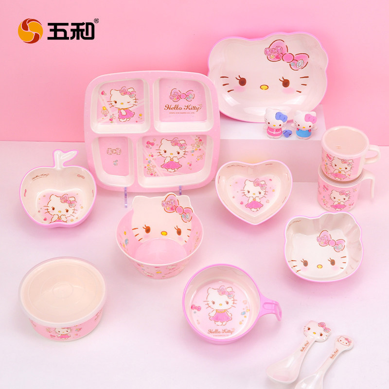 Wuhe Hellokitty Kidsren's Tableware Household Cartoon Cute Spoon Baby Food Bowl Divided Plate Bowl Spoon Wuhe Hellokitty Kidsren's Tableware Household Cartoon Cute Spoon Baby Food Bowl Divided Plate Bowl Spoon