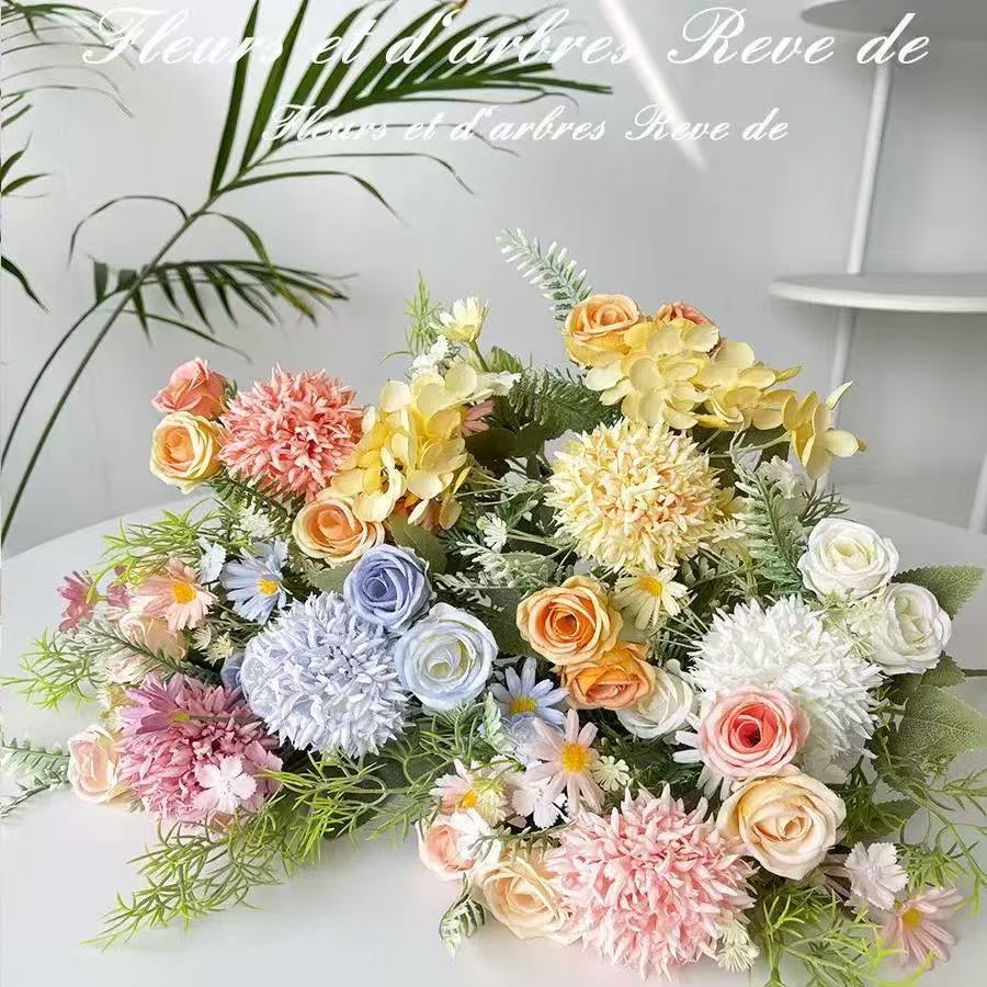 작은 신선한 브러시 장미 수국 꽃다발, 가정용 인공 꽃 장식, 인공 꽃 꽃다발 장식품, 사진 촬영 소품