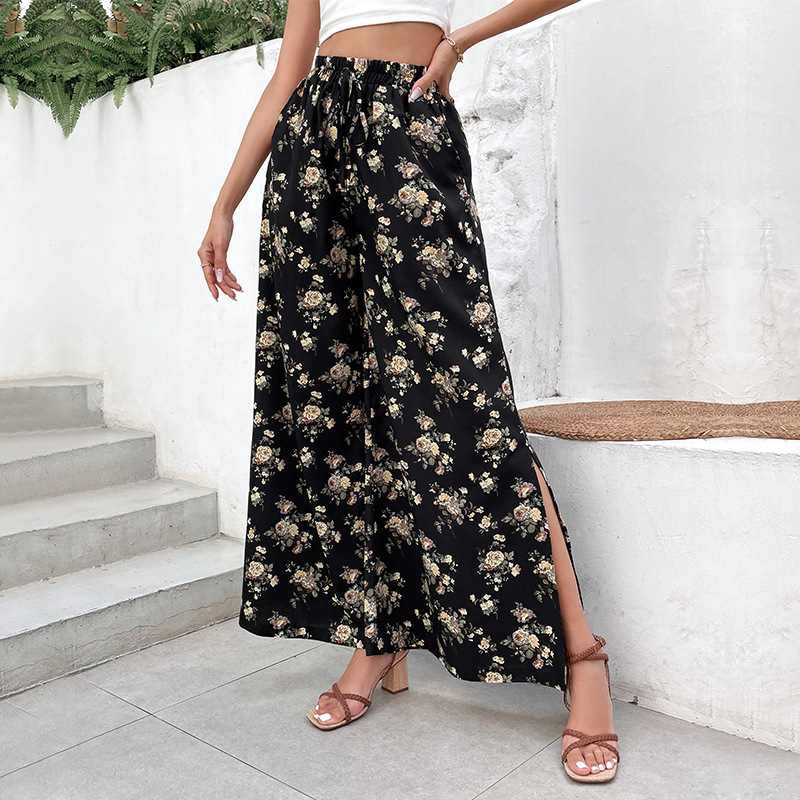 Printed Large Flared Wide Leg Pants_voghion.com