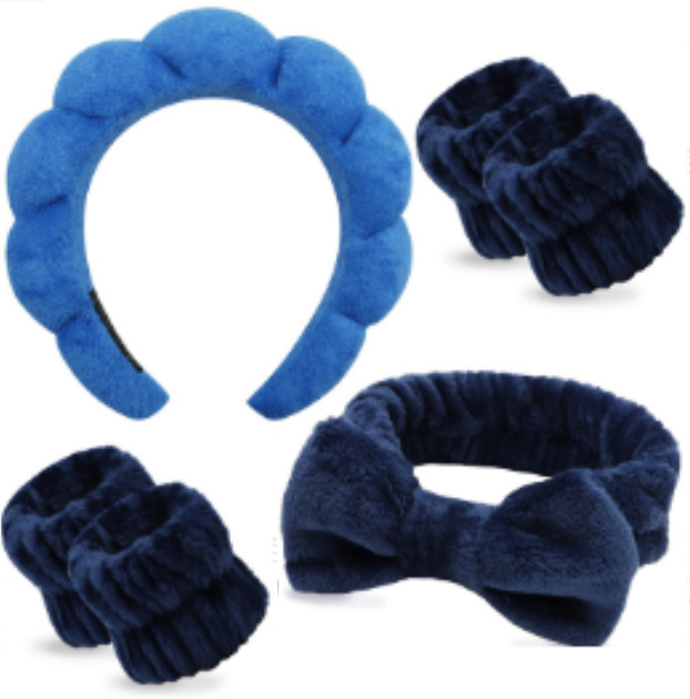 Juego de Diadema y Muñequeras de Tela de Terciopelo de Coral para Lavado de Cara y Maquillaje image 15