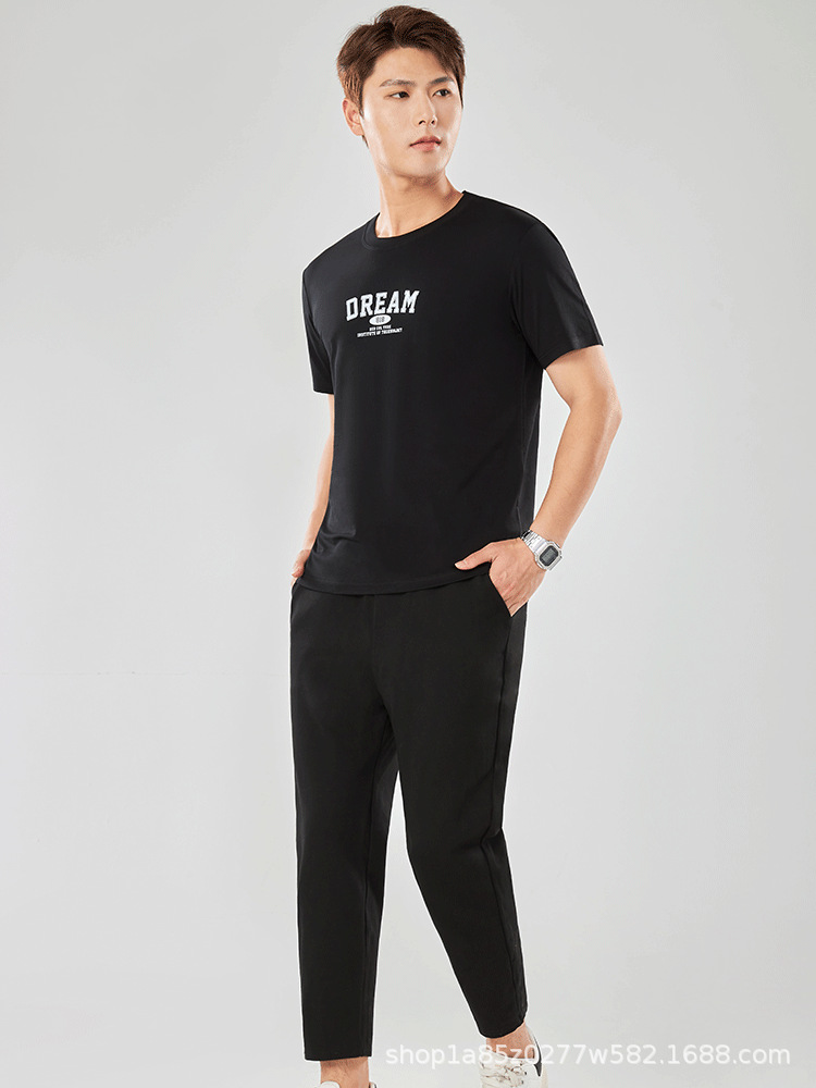 Nueva camiseta con sensación de hielo para hombre de manga corta Solona, camisa cultural, camisa publicitaria de letras, ropa de trabajo suelta de cuello redondo, impresión de letras