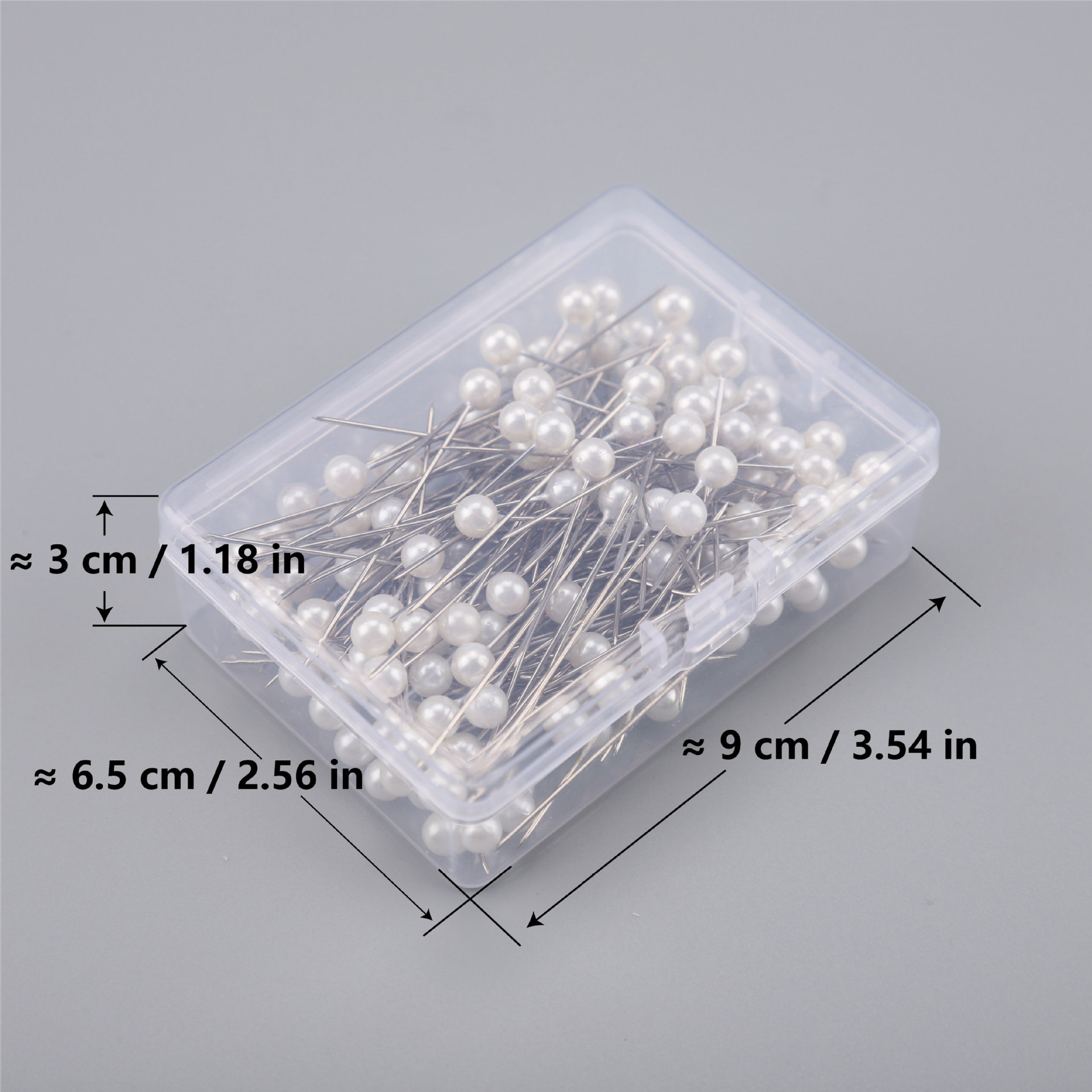 6*65 mm100 accesorios en caja, aguja decorativa fija, aguja perlada brillante, aguja perlada blanca