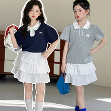 女童套装夏季短袖学院风2026新款儿童薄款中大童POLO衫蛋糕裙两件