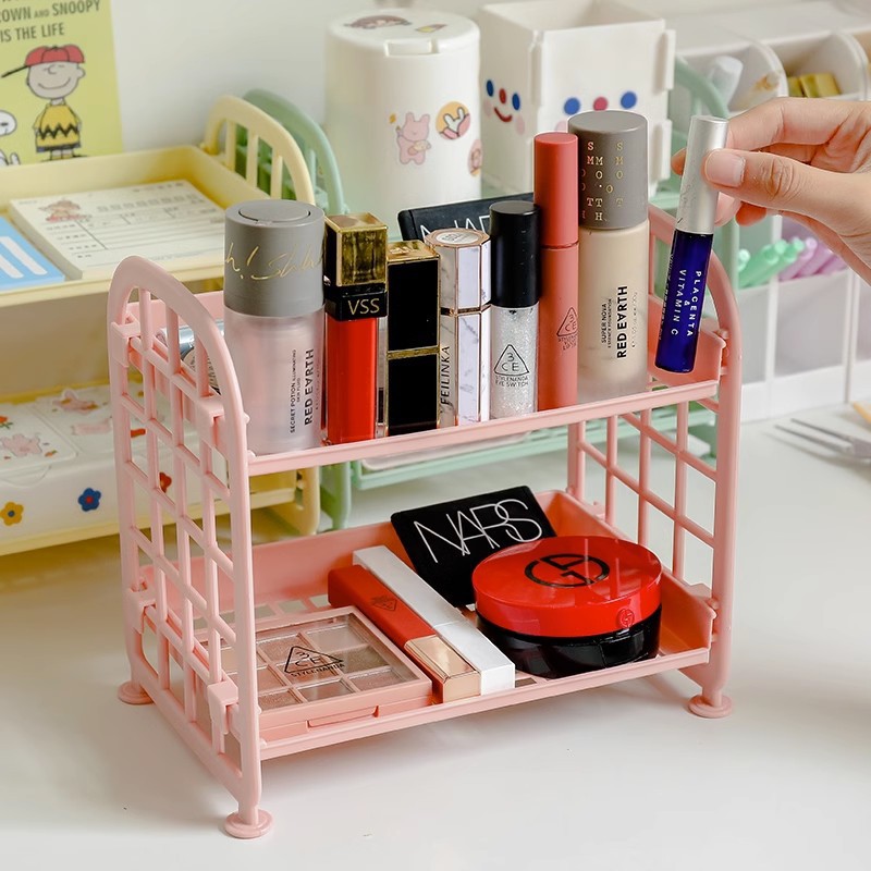 Estante de escritorio de plástico multicapa casero cocina estante de acabado hueco cosmético de doble capa estante de almacenamiento de baño