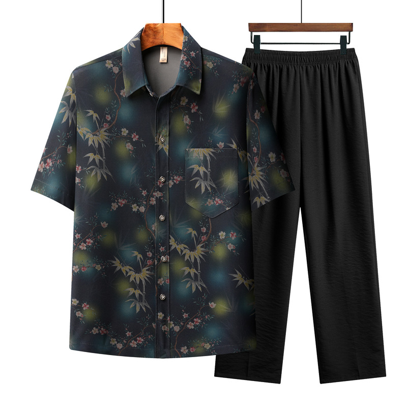 Men's Short-Sleeve Shirt Set 2025 Summer New Style Men's Clothing Elderly Casual Chinese Style Simple Dad Outfit Two-Piece Set