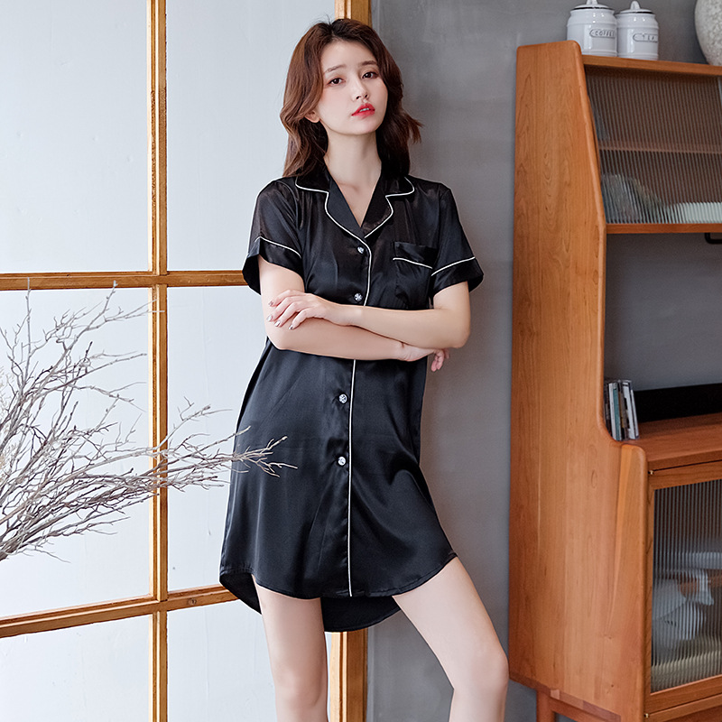 짧은 소매 셔츠 원피스 # 섹시한 블랙