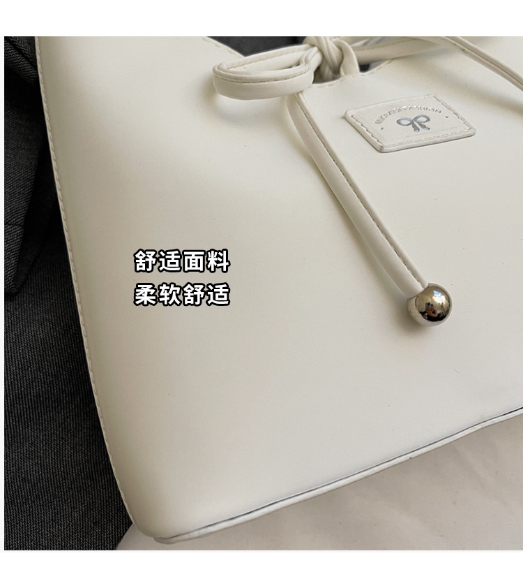 Women's fashion bucket bag 2025 new retro handbag, bow single-shoulder bag, solid color versatile underarm bag Item Picture