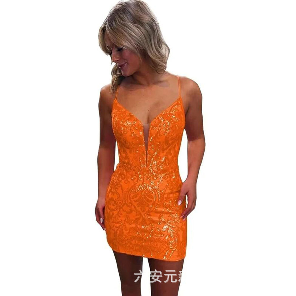 Comercio exterior europeo y americano Amazon nuevo lentejuelas vaina sexy V-cuello backless corto banquete bola partido vestido de noche image 19