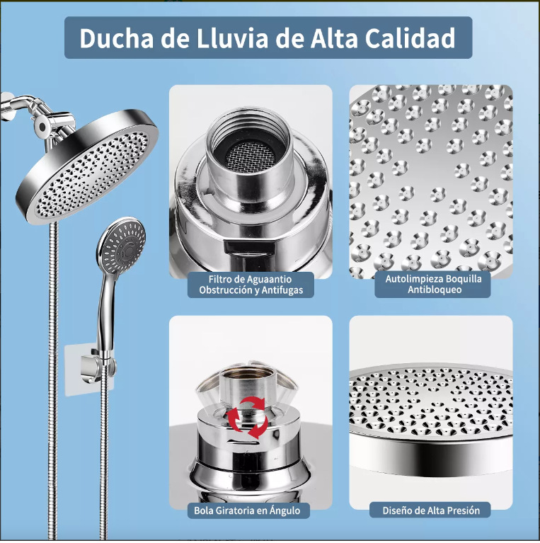 Cross-border exclusive shower set, 6-8 inch pressurized ABS shower top spray, 3-function handheld shower head Item Picture