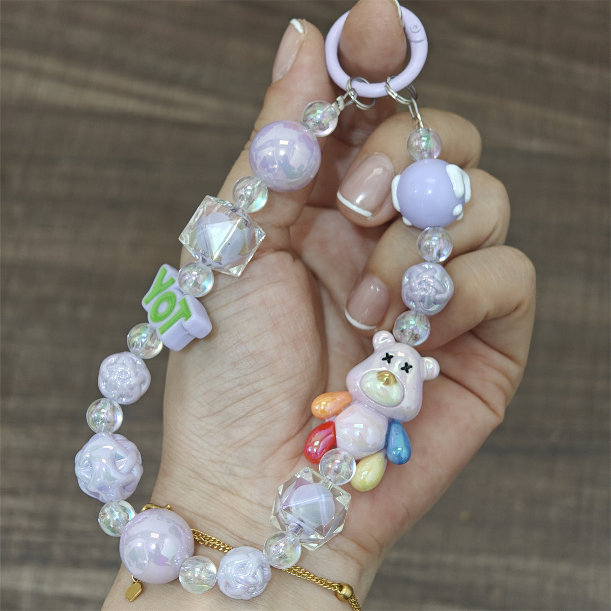 Nuevo colgante de cadena de teléfonos móviles de dibujos animados palomitas de maíz colgante de llavero creativo colgante de bolsas de perlas pintadas a mano