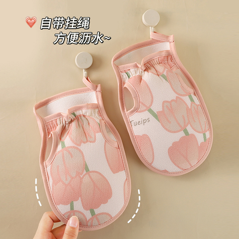 女性専用の角質除去グローブ、背中も洗える両面タイプ、肌に優しく、汚れを落とすお風呂用グッズ。|undefined