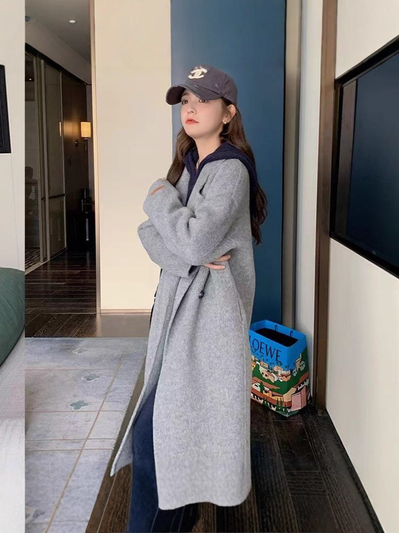 【高級ベビーキャメルウール】2025秋冬高級ベビーキャメルウール両面ウールコート シンプルで上品なロング丈レディース