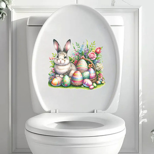 Easter Bunny Stickers Shopping Mall Shop Glass Window Background Wall Colorful Rabbit Decorative Toilet Stickers