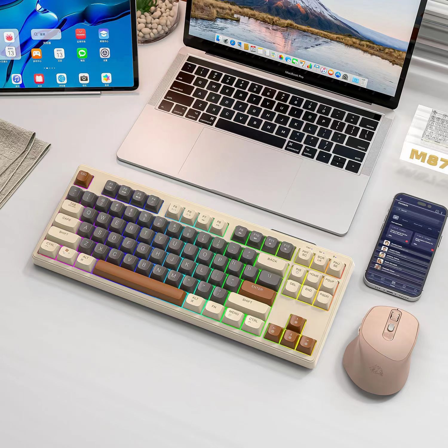 Lobo libre M87 Bluetooth inalámbrico 2,4G de modo dual multi-color a juego sensación mecánica teclado película Juego Oficina Mute