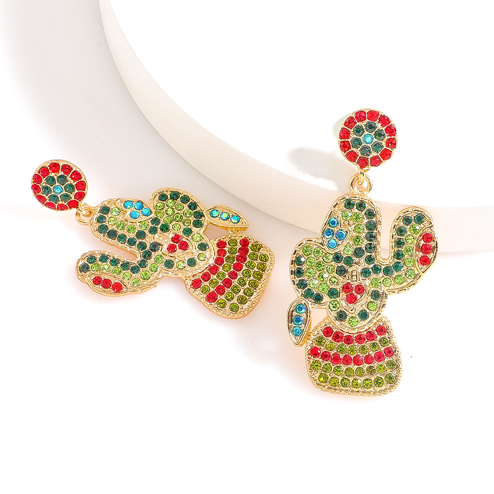 Boucles D&#39;oreilles De Mode Géométriques À La Mode Transfrontalières Européennes Et Américaines Exagérées En Strass De Cactus Créatifs display picture 6