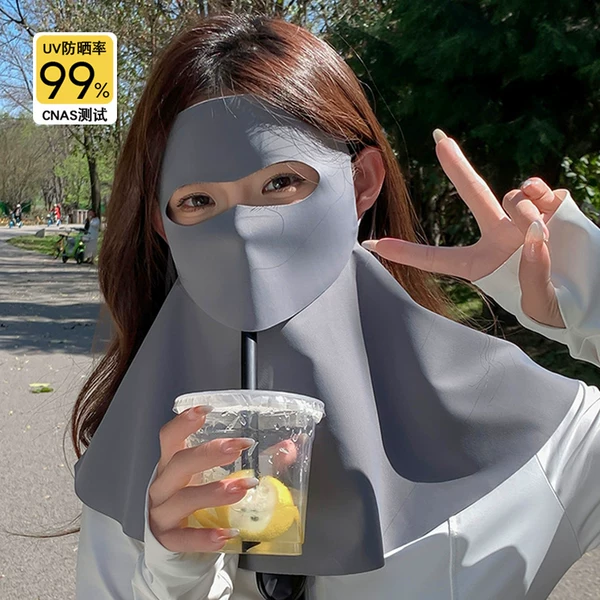 Sun Protection Mask, Drinkable Mask 2025 New Full Face Anti-Uv Neck Protection Opening Breathable Sunshade Cycling Gauze