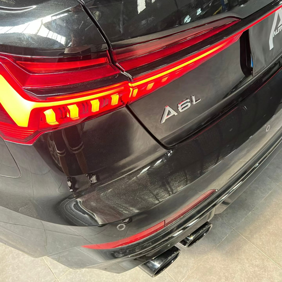Suitable for 19-25 Audi C8A6 Modified S6 Rear Lip Four-Out Tail Throat Exhaust Rear Surround Black Warrior Kit