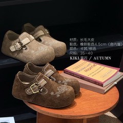 复古休闲内增高软底勃肯鞋女2025秋新款百搭舒适游牧风刺绣珠单鞋