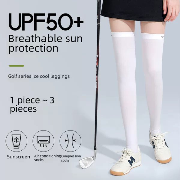 Leitch Summer Ice Silk Sun Protection Leggings Mid-Length Tennis Golf Sports Pressure Socks Breathable Over-The-Knee Stockings