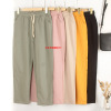 Summer bamboo colored trousers, plus size, cotton and linen, drawstring