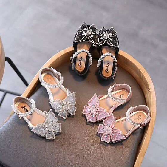 Girls' Shoes Summer Sandals 2024 New Style Baotou Princess Shoes Casual Baby Shoes Crystal Soft Sole Children's Sandals
