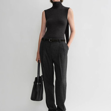 2025夏季女装新款深麻灰色无袖围巾式修身针织衫高级百搭修身显瘦