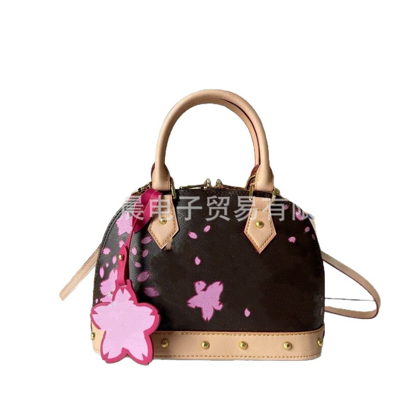 新しいプリント桜チェリーシリーズハンドヘルドレディースバッグ本革老眼シェルバッグシングルショルダーメッセンジャーバッグ卸売ファッション|undefined