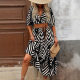 Black and white striped dress cross-border new style high-end female summer dress low-cut waist design wholesale