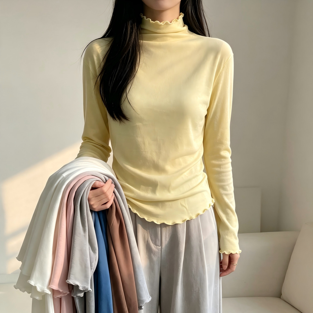 여성을위한 터틀넥 바닥 셔츠 가을, 겨울 새로운 한국 스타일 섹시한 꽉 탑 슬리밍 솔리드 컬러 내부 소녀 긴팔 티셔츠