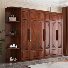 金丝胡桃木实木衣柜三四五六门清仓衣橱豪华家用新中式衣柜