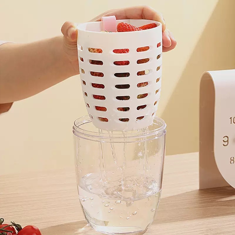 ins风水果杯早餐沙拉杯外带野餐带叉子双层沥水杯多用途水果盒子|undefined