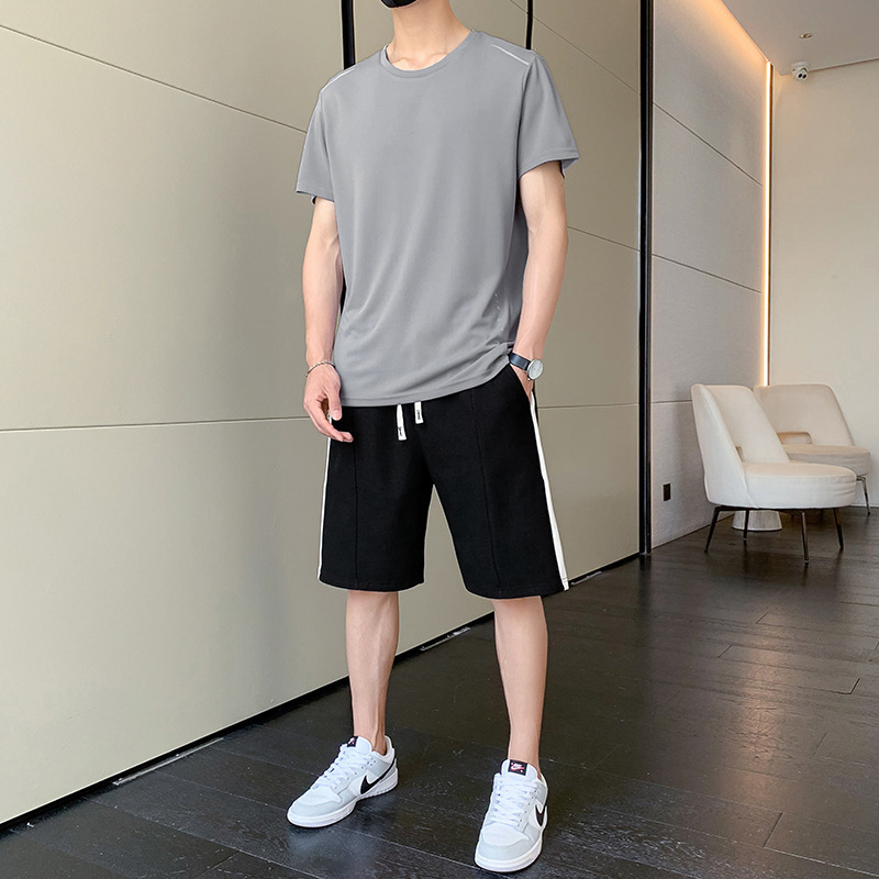 24 camisetas de manga corta de seda de hielo para hombres de verano deportivo casual elástico cuello redondo de alta calidad moda transpirable para correr