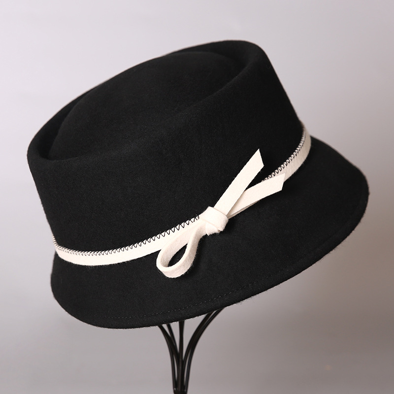 Mũ len nữ beanie phong cách Pháp trang trí nơ, chất len pha cao cấp ấm áp — màu đen