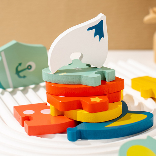 Cross-border young children's wooden block advanced animal traffic cognition matching three-dimensional puzzle wooden puzzle toy