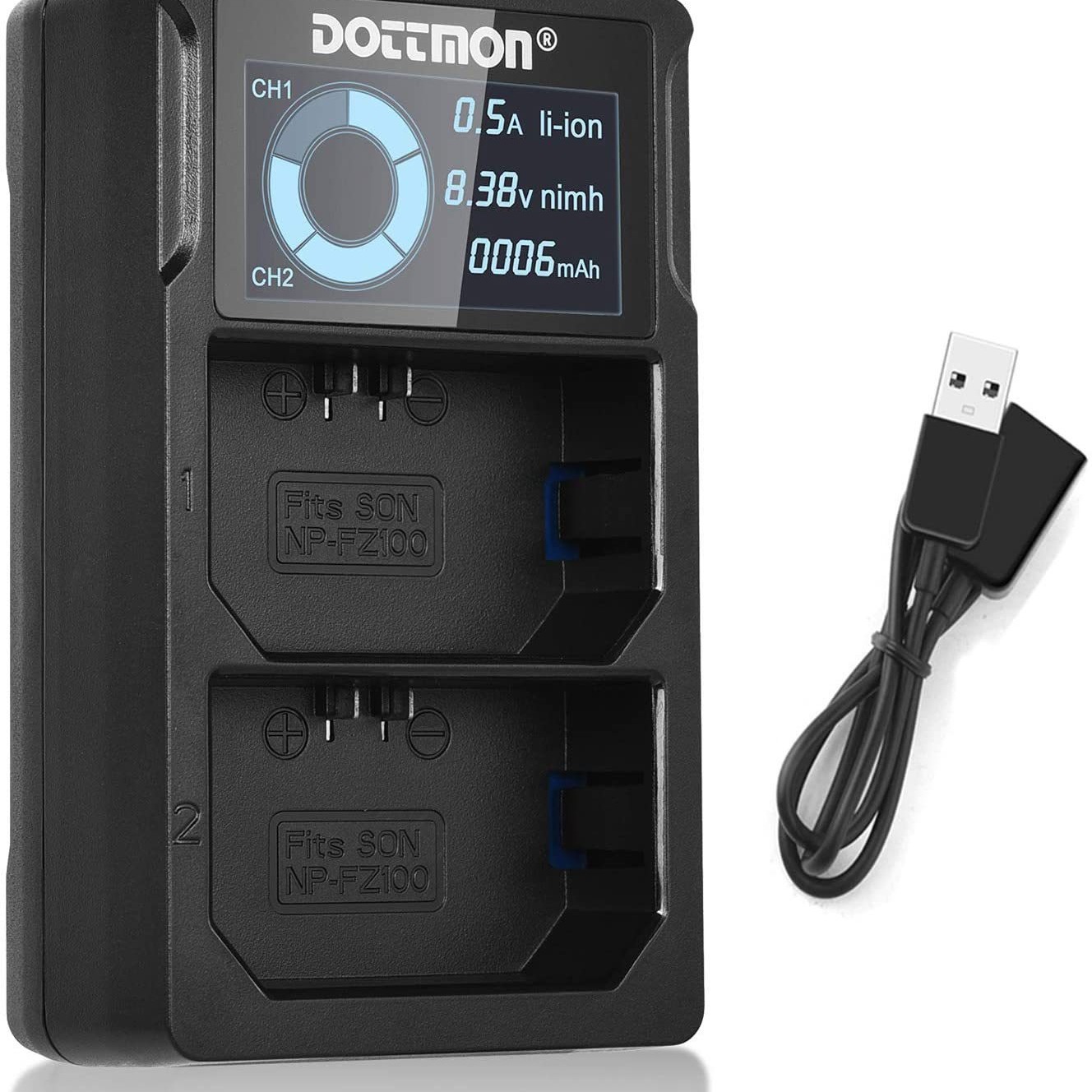 索尼NP-FZ100相机电池充电器双槽USB快充液晶显示测电池容量A7RM5