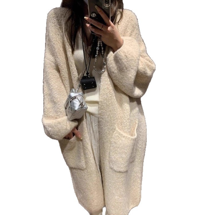 韩系慵懒风长款毛衣外套女装秋冬新款宽松高级感加厚针织开衫大衣|undefined