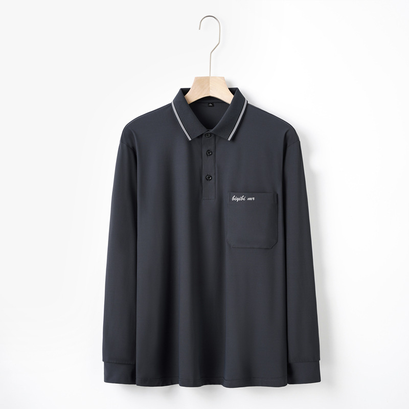 中年男性用長袖ピケ綿Tシャツ、夏用ポロシャツ、中年のお父さん向けトップス、涼しい襟付きシャツ、ピケ素材|undefined