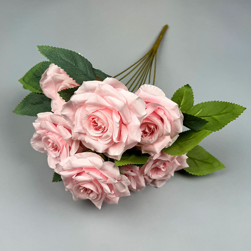 Cross-border 9 head diamond rose new simulation flower bride holding rose bouquet photography props home decoration flower