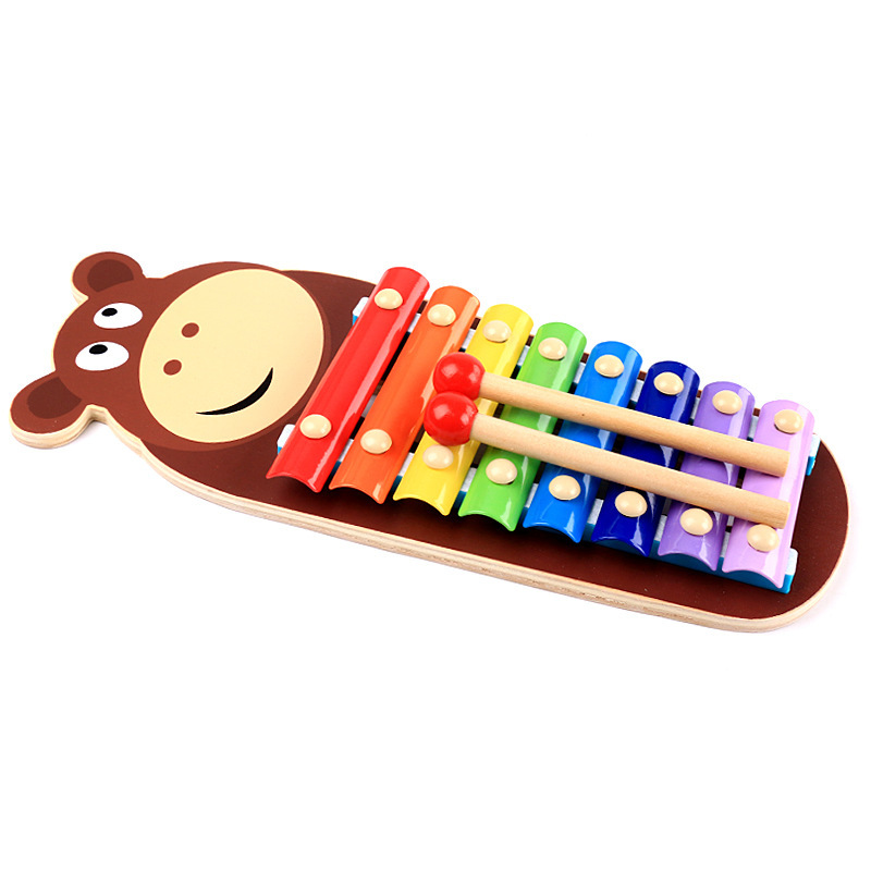 Montessori de madera de dibujos animados animal de ocho tonos de piano instrumento musical de percusión Infantil Educación Preescolar juguete educativo lote