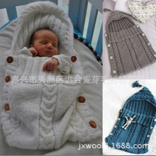 秋冬新款欧美外贸小童毛衣木钮扣婴儿宝宝连帽睡袋--11色防着凉