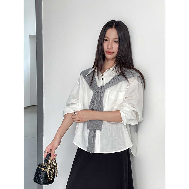 【叠影织秋 配羊毛披肩】歌铭韩系长袖天丝衬衫女装秋季上衣W419C