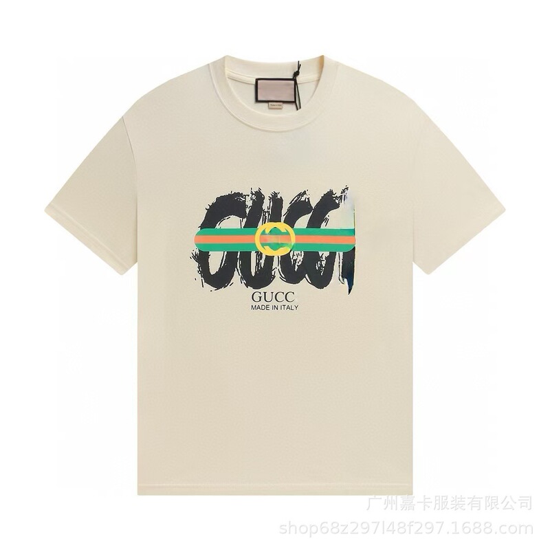 クロスボーダーハイエンドGファミリーTシャツラウンドネックフロントロゴ柄シリーズカジュアル男女同型半袖Tシャツ|undefined