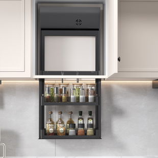 Electric Adjustable Pull Basket for Wall Cabinets, Smart Wall Cabinet Seasoning Pull Basket, Vertical Adjustable Kitchen Electric Adjustable Spice Rack